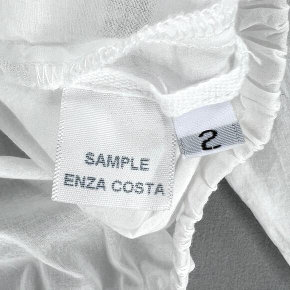 ENZA COSTA  Bubble Crop Top Womens Medium White Cotton 3/4 Sleeve Blouse NEW - Picture 8 of 10